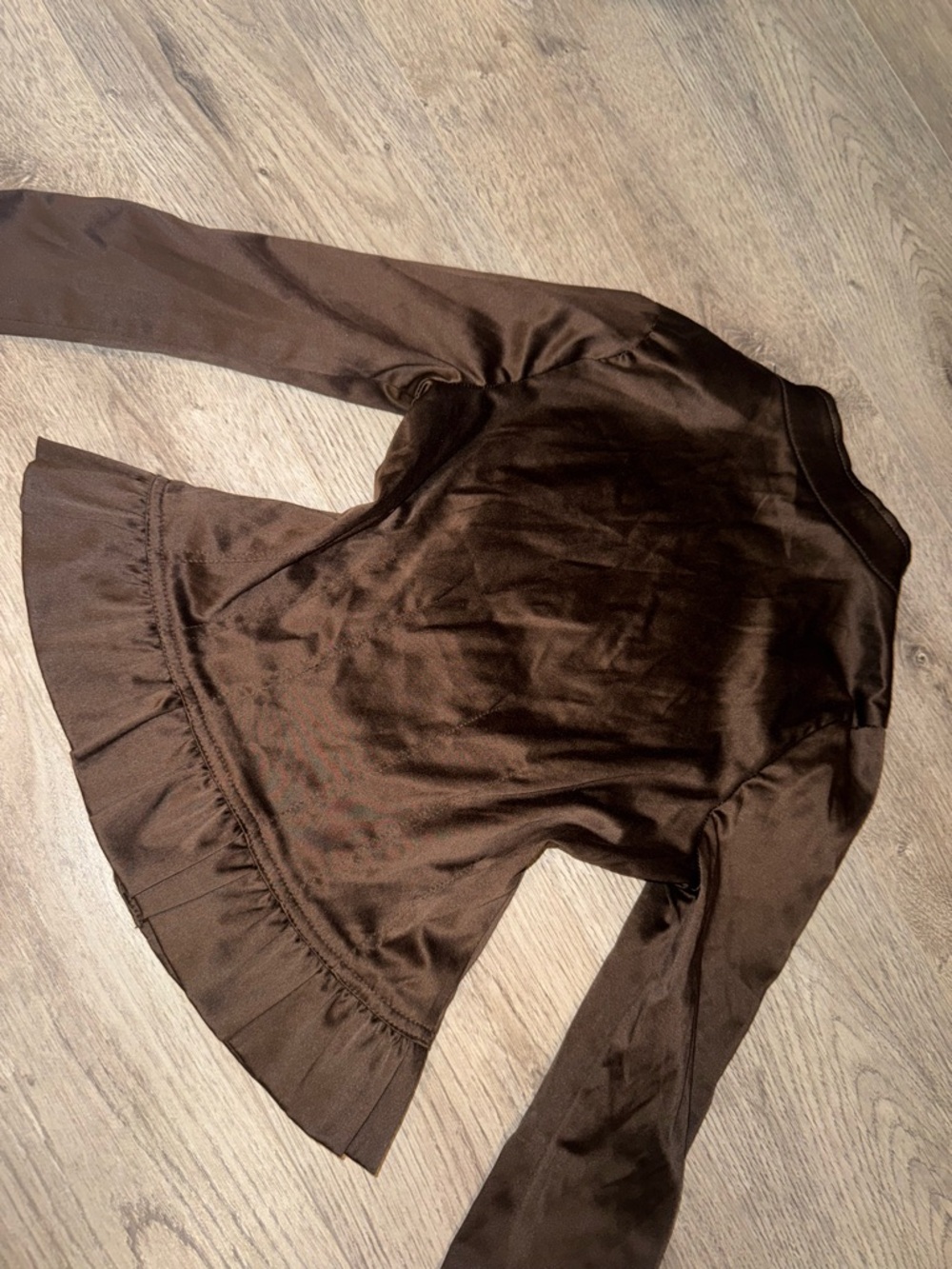 Vintage Hannah Montana Chocolate Brown Silky Zip Jacket w/ Bell Sleeves XL - Picture 11 of 12